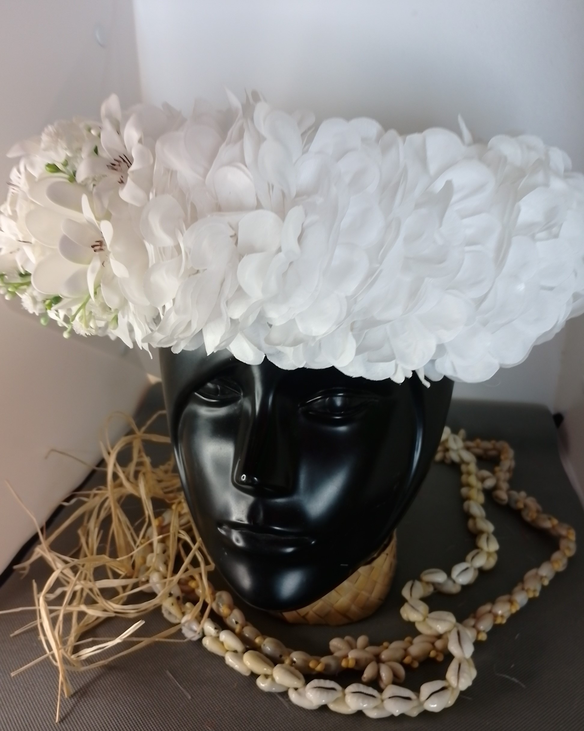 Couronne tiare Tahiti blanche trois boutons tiare Vaite.e.Tiare créations