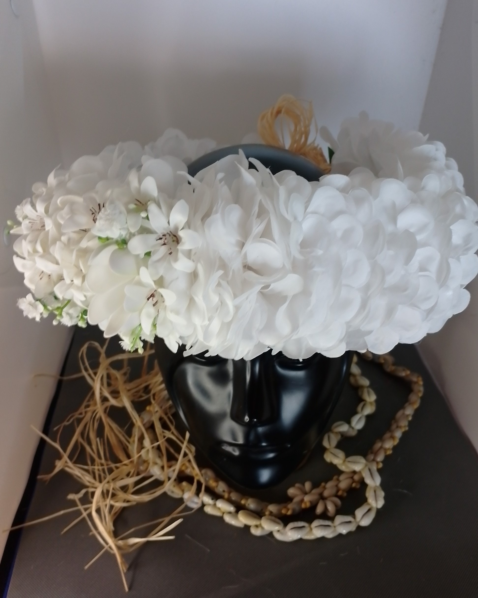 Couronne tiare Tahiti blanche trois boutons tiare Vaite.e.Tiare créations