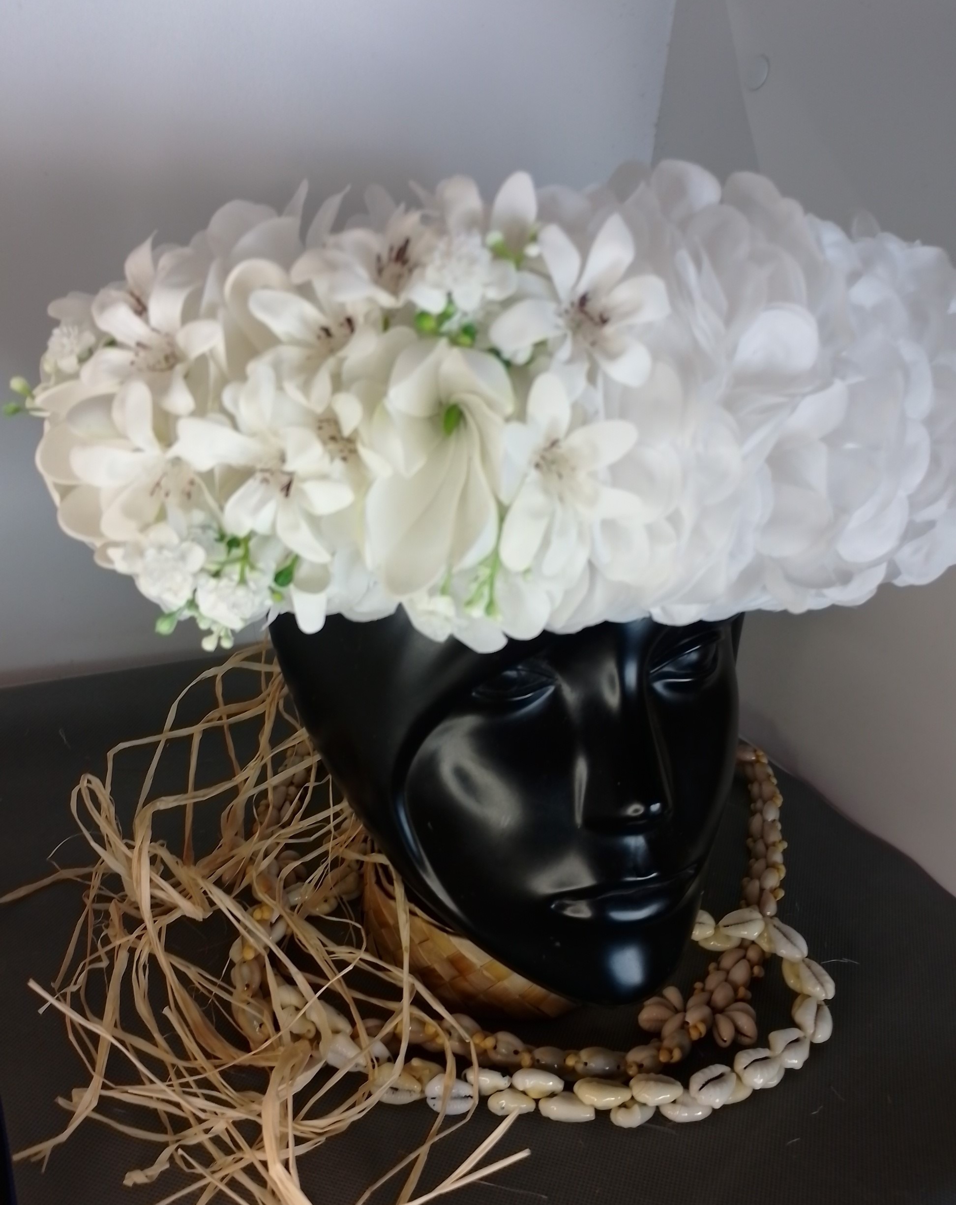 Couronne tiare Tahiti blanche  trois boutons tiare Vaite.e.Tiare créations