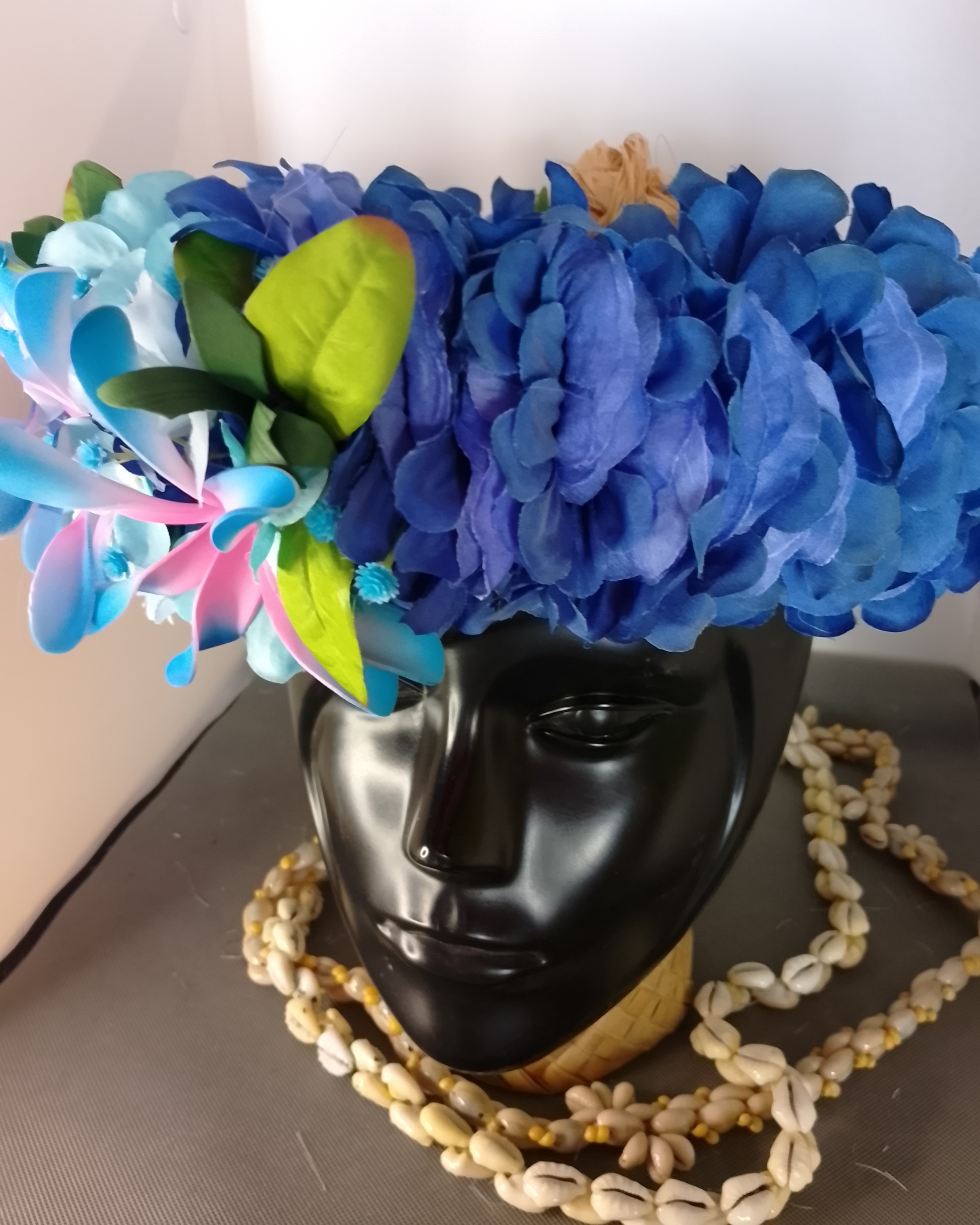 Couronne tiare Tahiti bleu trois maxi tiare Vaite.e.Tiare créations