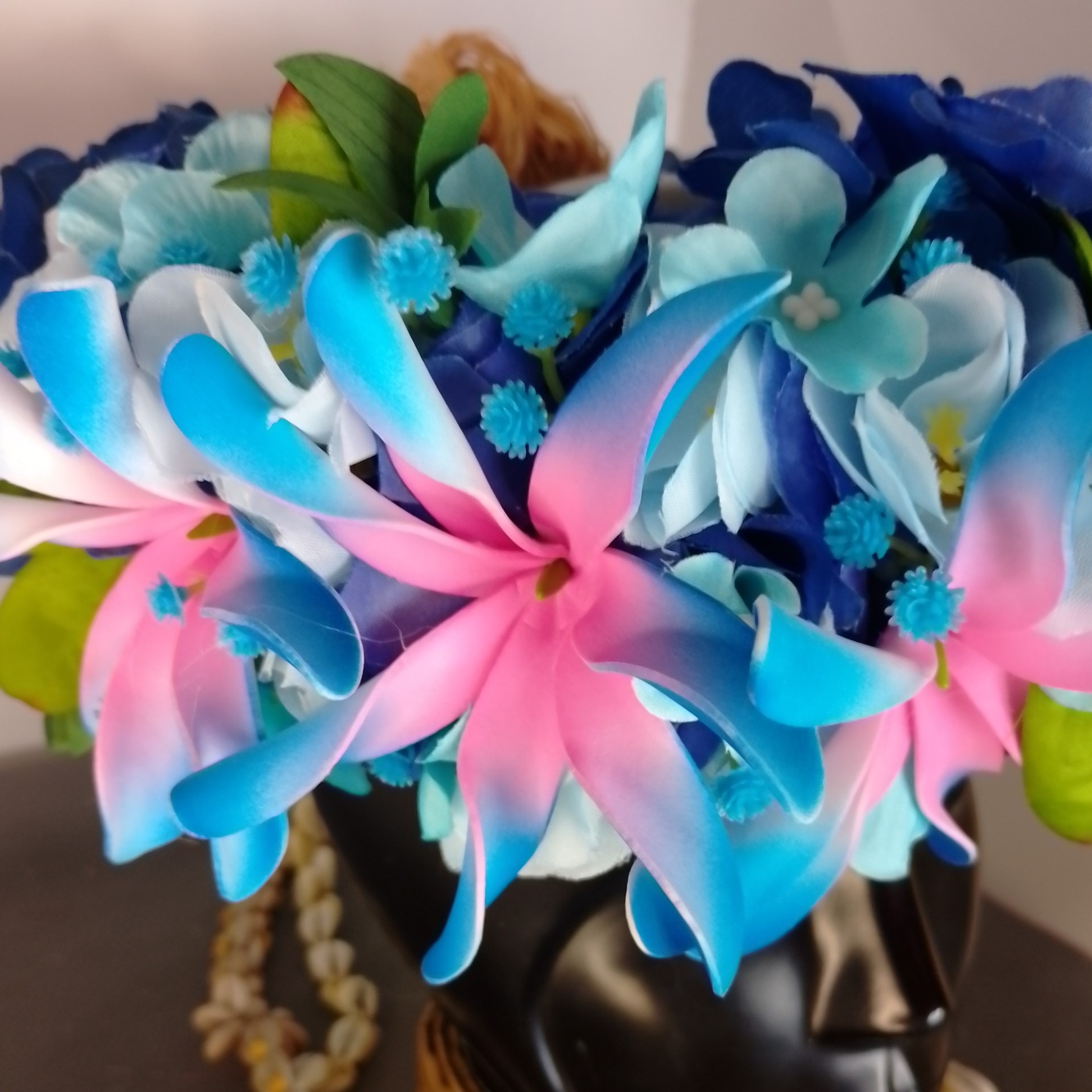 Couronne tiare Tahiti bleu trois maxi tiare Vaite.e.Tiare créations