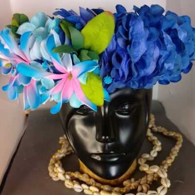 Couronne tiare Tahiti bleu trois maxi tiare