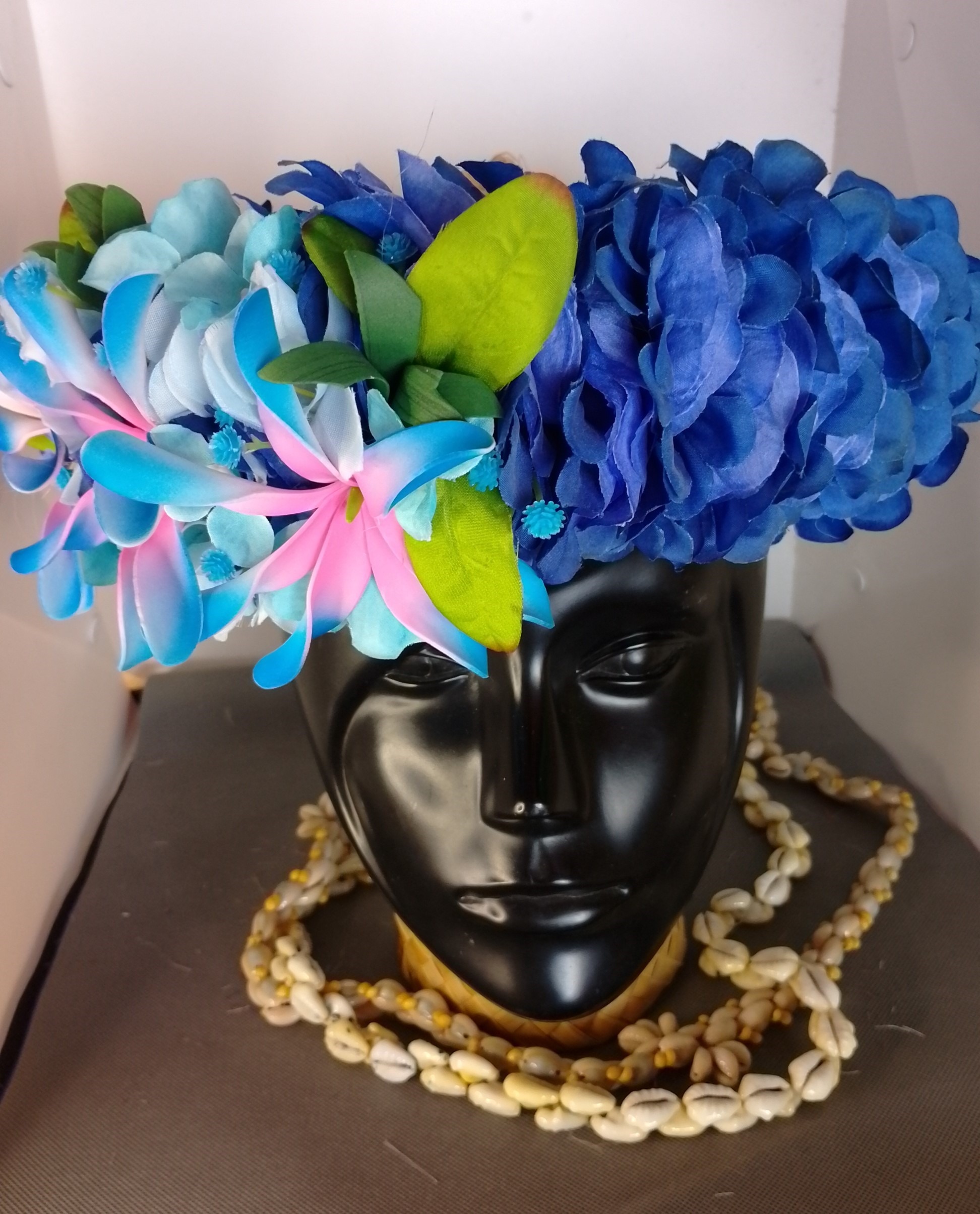 Couronne tiare Tahiti bleu trois maxi tiare Vaite.e.Tiare créations