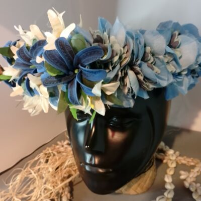Couronne tiare Tahiti camaïeu de bleus trois tiare tatouées lys