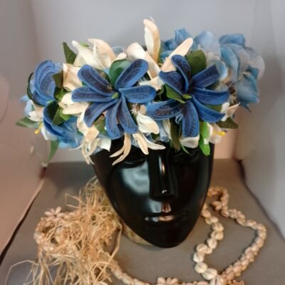 Couronne tiare Tahiti camaïeu de bleus trois tiare tatouées lys