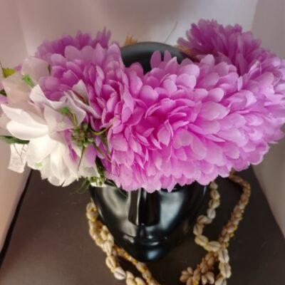 Couronne tiare Tahiti mauve grande tiare bougainvillier blanc 