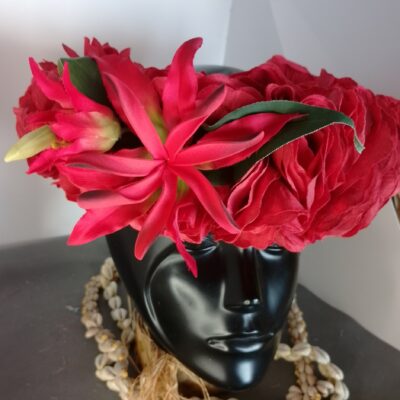 Couronne tiare Tahiti rouge maxi tiare bouton grand lys 