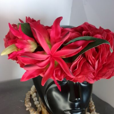 Couronne tiare Tahiti rouge maxi tiare bouton grand lys 