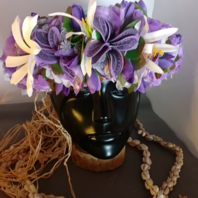 Couronne tiare Tahiti violette et blanche deux tiare tatouées tiare lys élancés