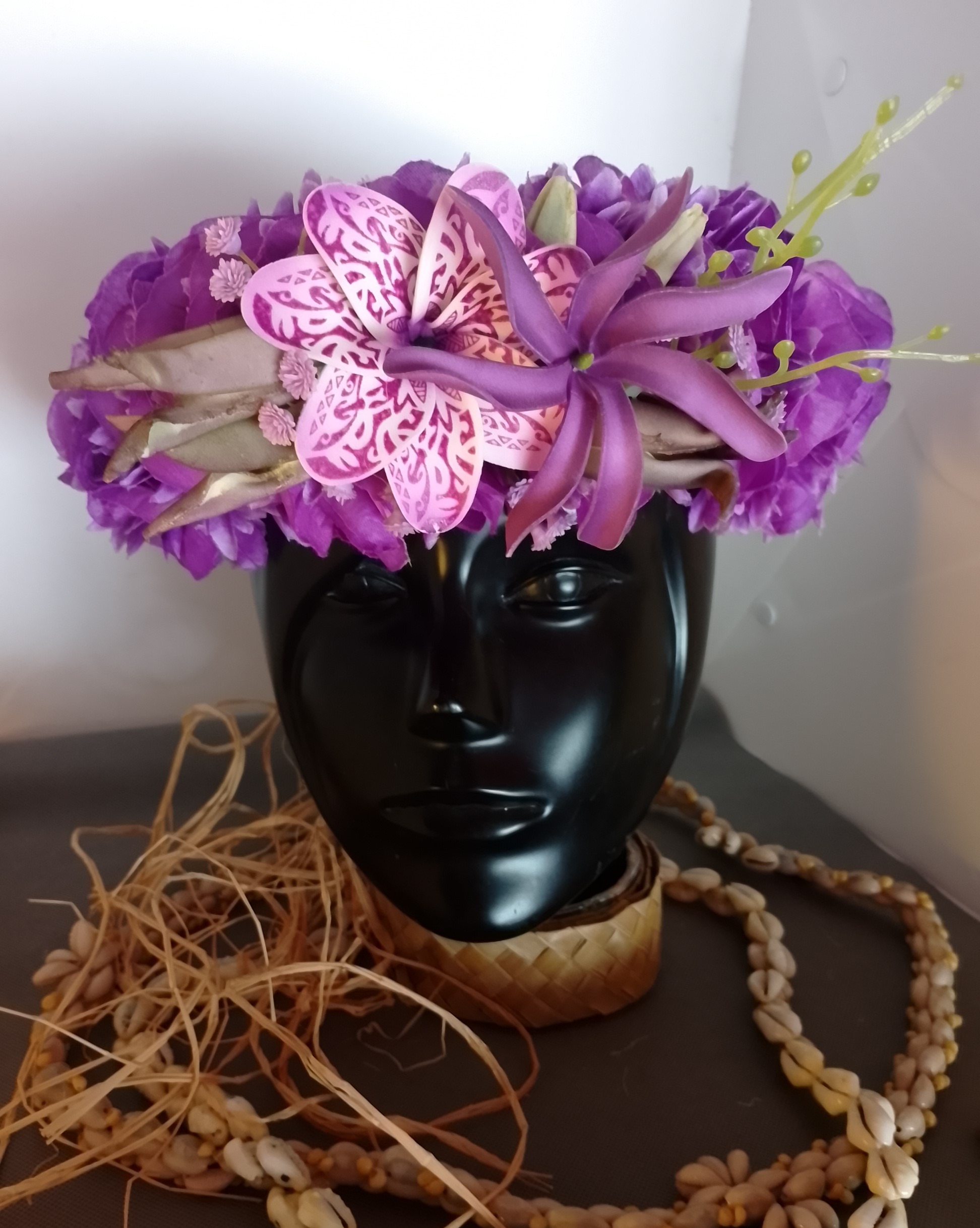 Couronne tiare Tahiti violette tiare tatouée maxi tiare Vaite.e.Tiare créations