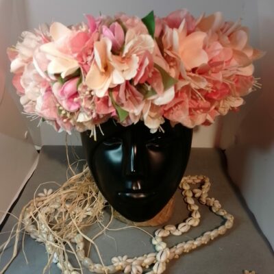 Couronne toutes fleurs Tahiti bougainvillier pêche tipanie et flamboyant champagne 