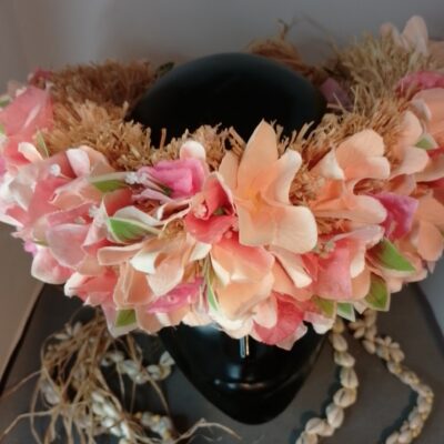 Couronne toutes fleurs Tahiti bougainvillier pêche tipanie champagne