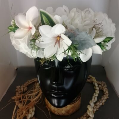 Couronne fleurs Tahiti blanche grande tiare deux tipanie blanc milky