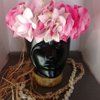 Couronne fleurs Tahiti rose pâle et fuchsia tipanie bougainvillier rose
