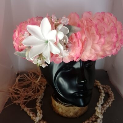 Couronne tiare Tahiti champagne rosé grande tiare deux boutons tiare