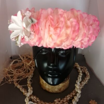 Couronne tiare Tahiti champagne rosé grande tiare deux boutons tiare