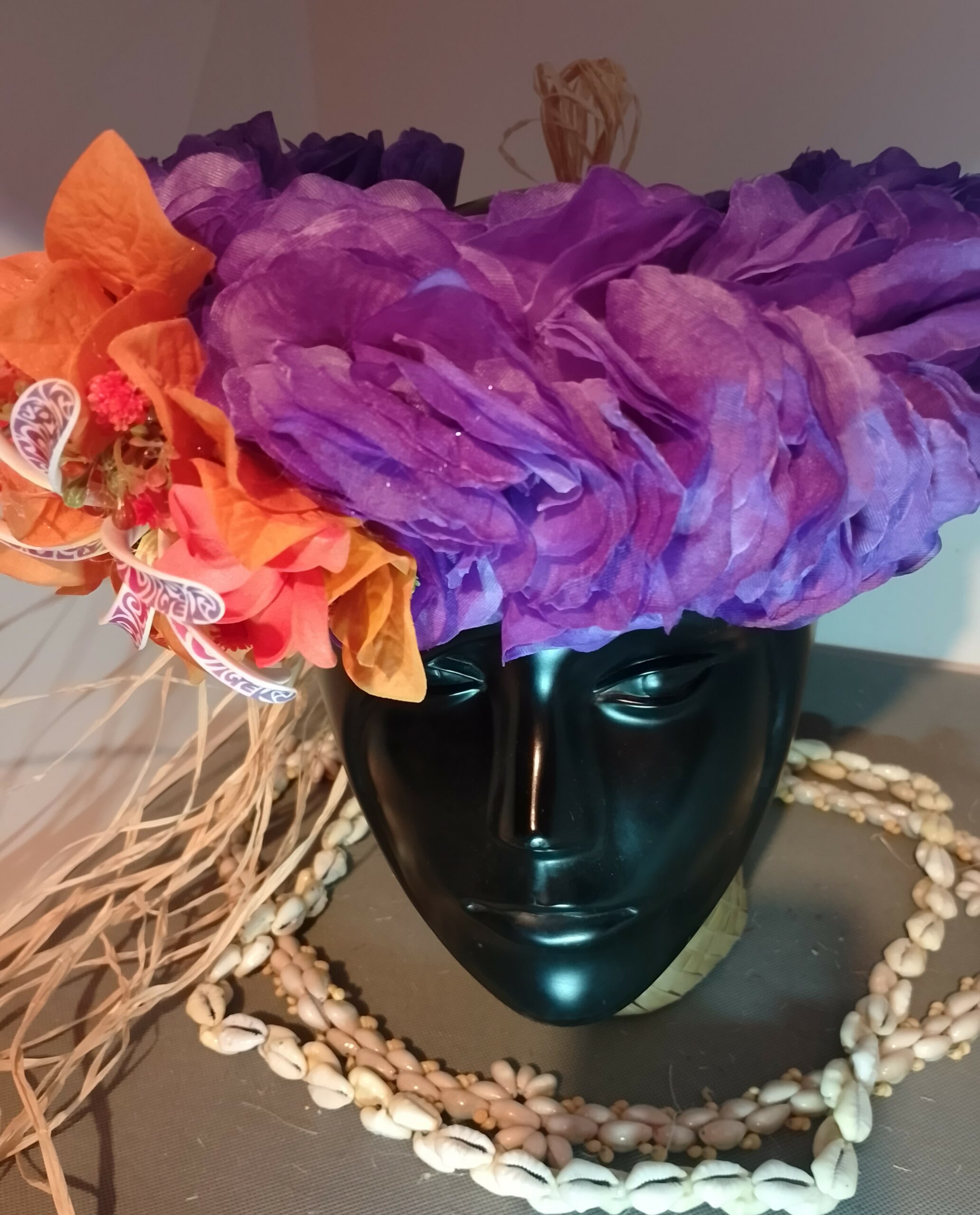 Couronne tiare Tahiti violette tiare tatouée bougainvillier orange Vaite.e.Tiare créations
