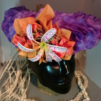 Couronne tiare Tahiti violette tiare tatouée bougainvilliers oranges