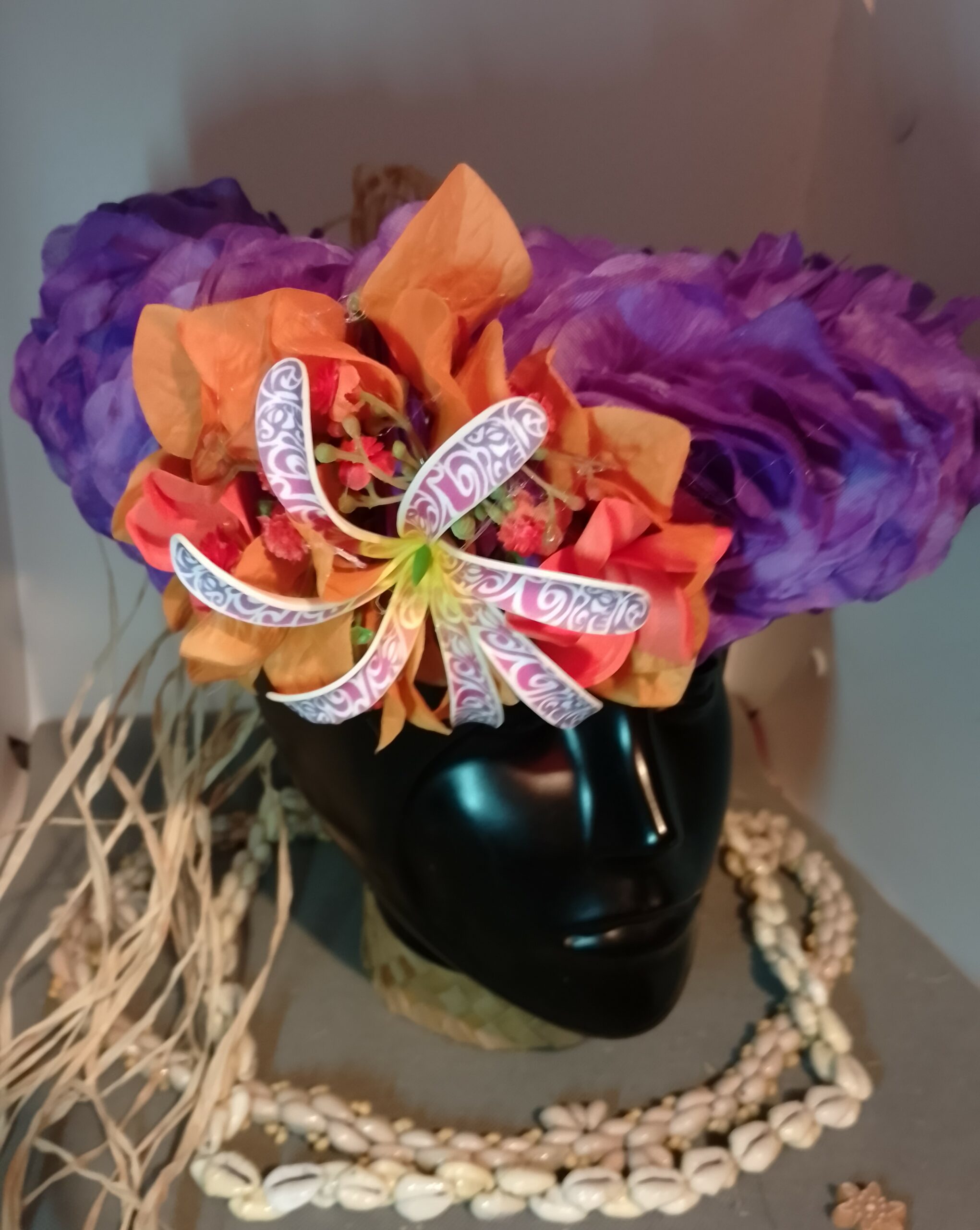 Couronne tiare Tahiti violette tiare tatouée bougainvilliers oranges – Image 5