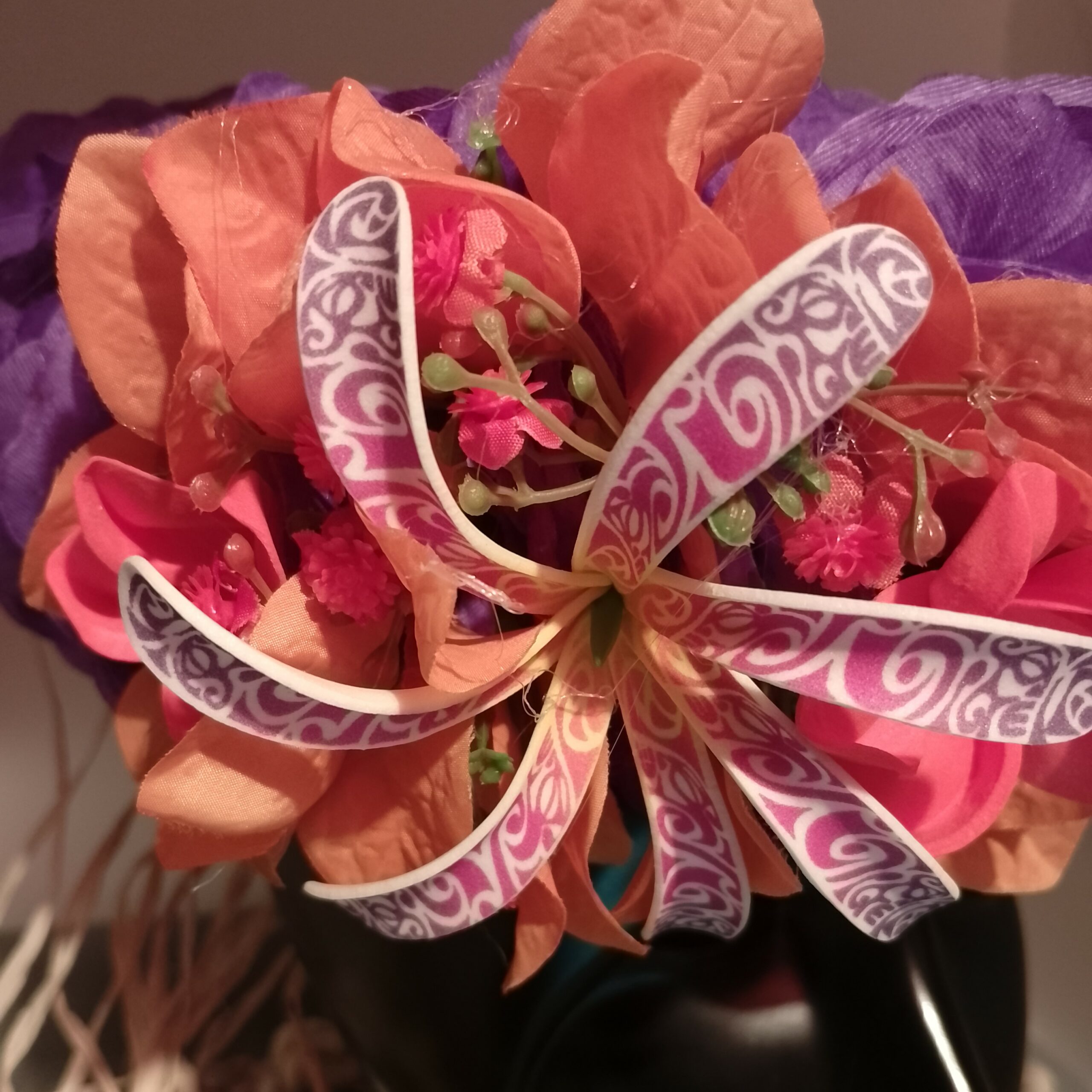 Couronne tiare Tahiti violette tiare tatouée bougainvillier orange Vaite.e.Tiare créations