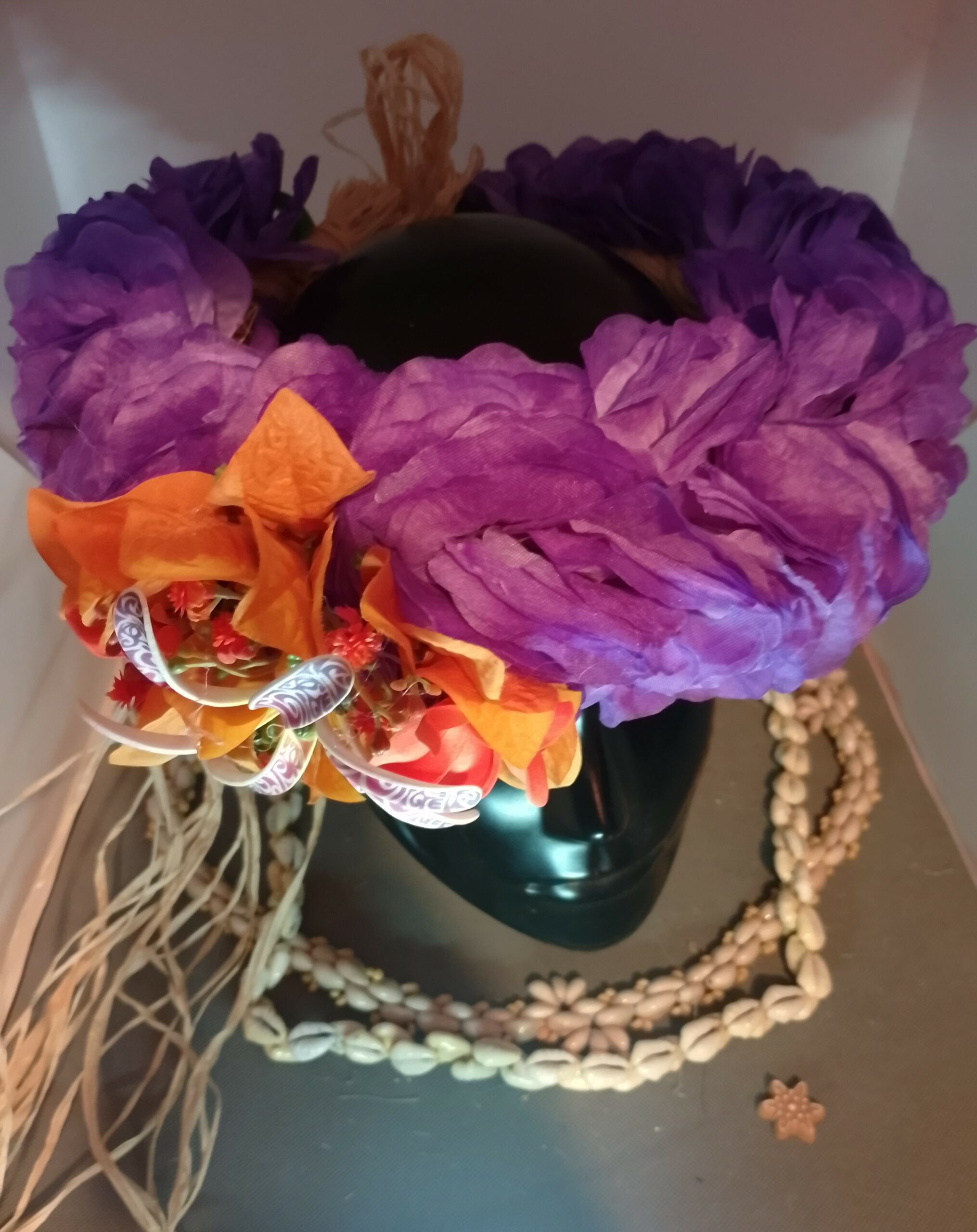 Couronne tiare Tahiti violette tiare tatouée bougainvillier orange Vaite.e.Tiare créations