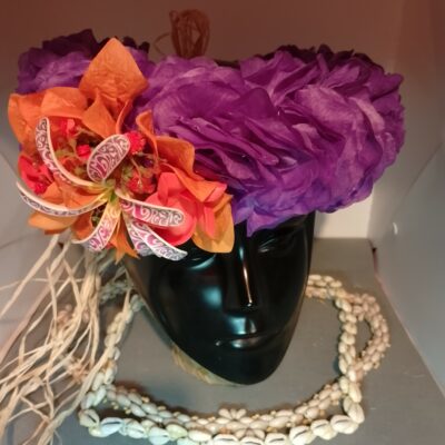 Couronne tiare Tahiti violette tiare tatouée bougainvilliers oranges