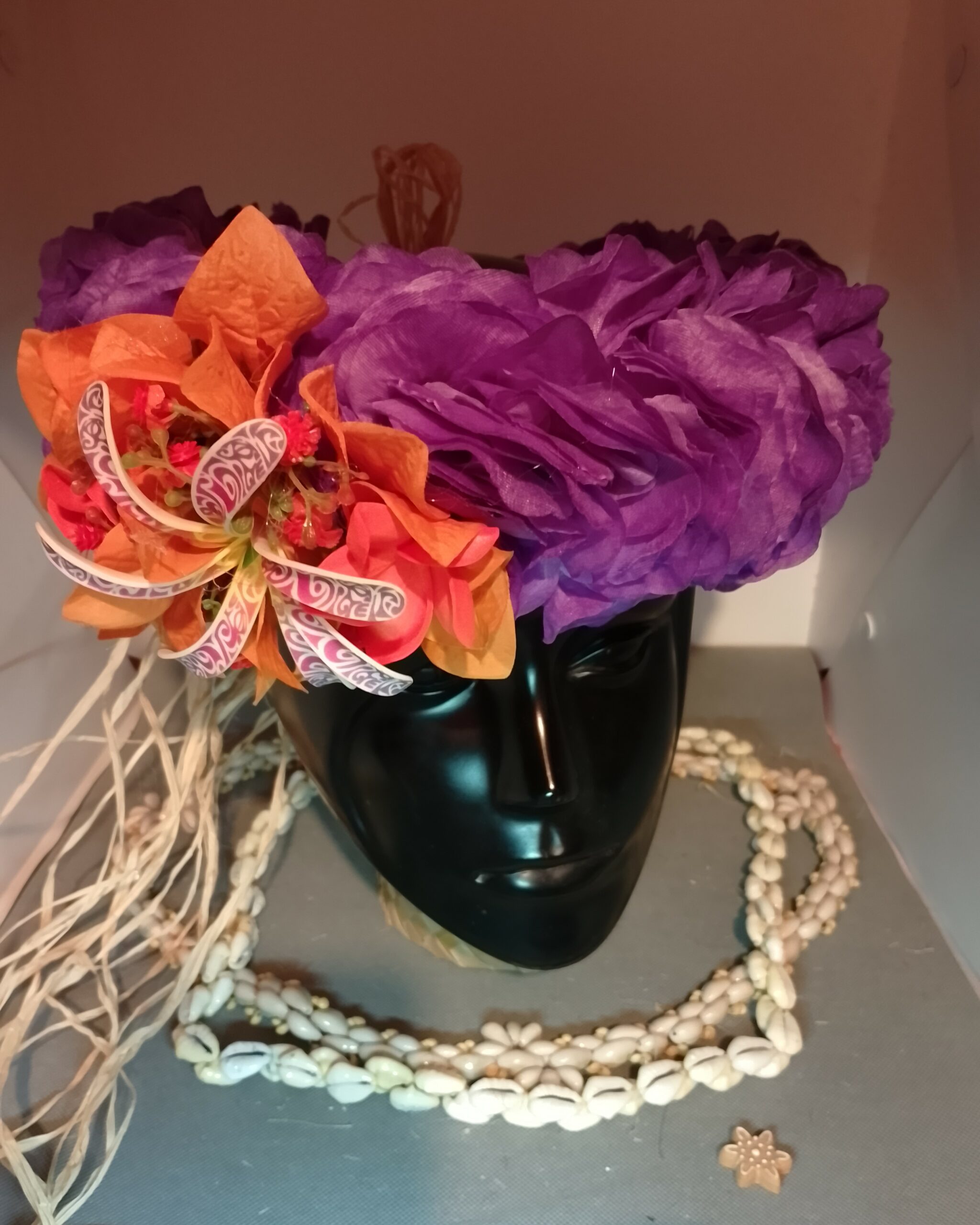 Couronne tiare Tahiti violette tiare tatouée bougainvillier orange Vaite.e.Tiare créations