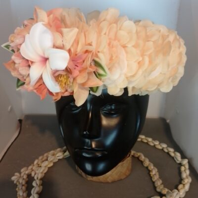 Couronne fleurs Tahiti champagne grand tipanie cœur litchi bougainvillier orange