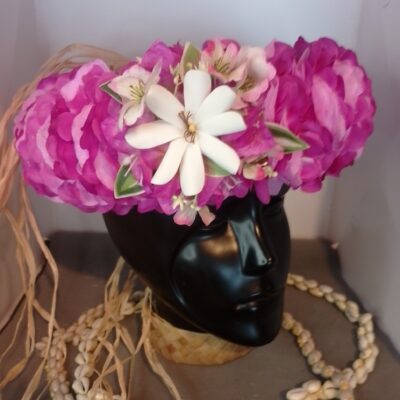 Couronne tiare Tahiti blanche bords violets élégante tiare