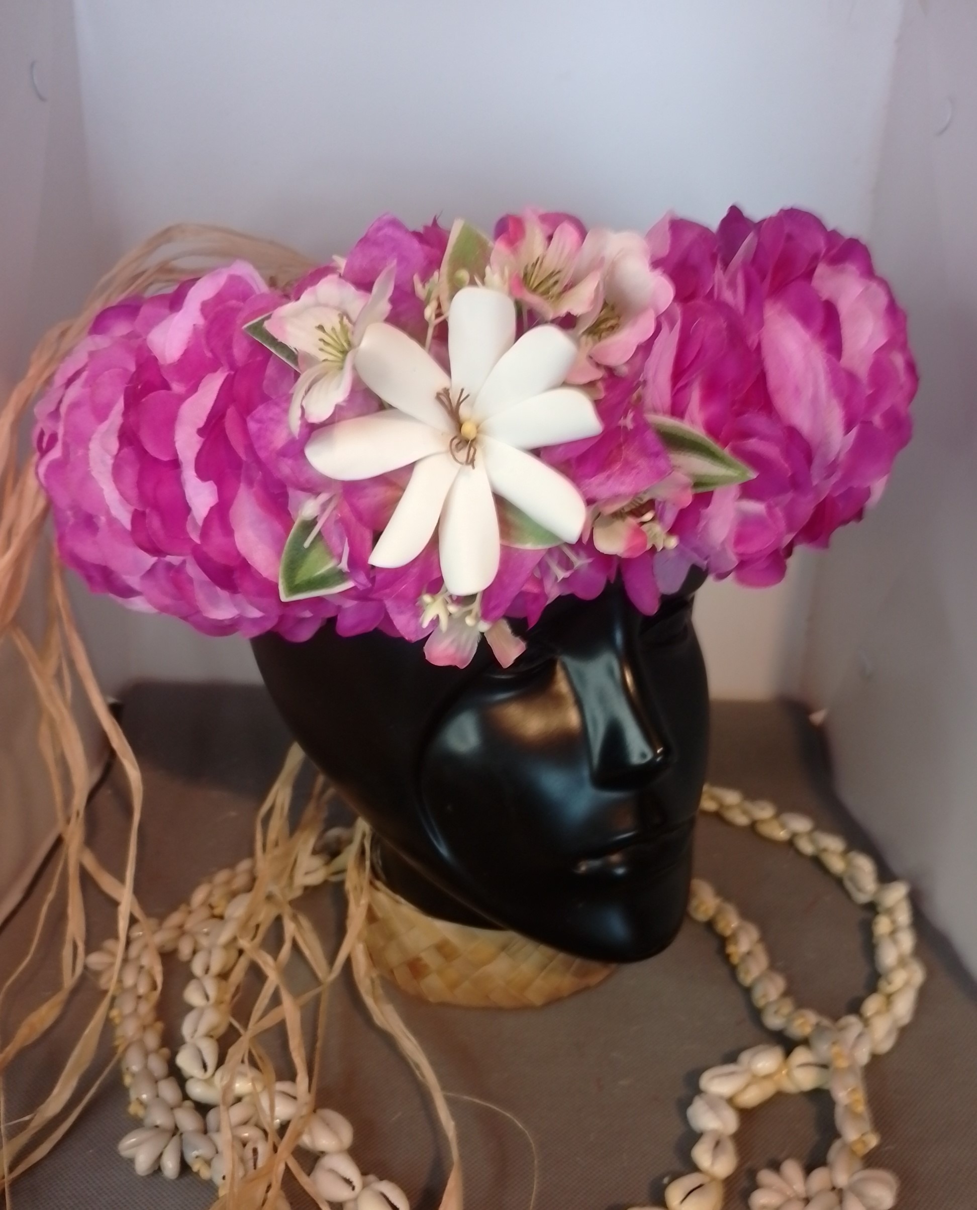 Couronne tiare Tahiti blanche bords violets élégante tiare Vaite.e.Tiare créations