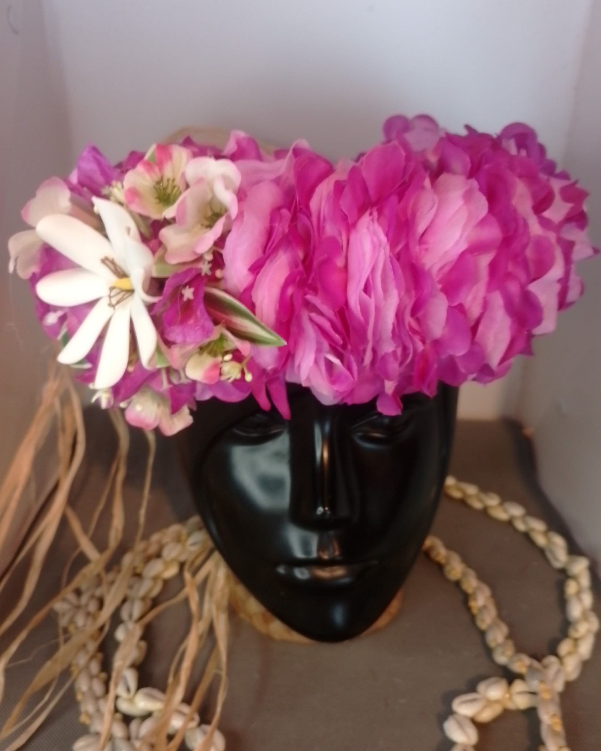 Couronne tiare Tahiti blanche bords violets élégante tiare Vaite.e.Tiare créations