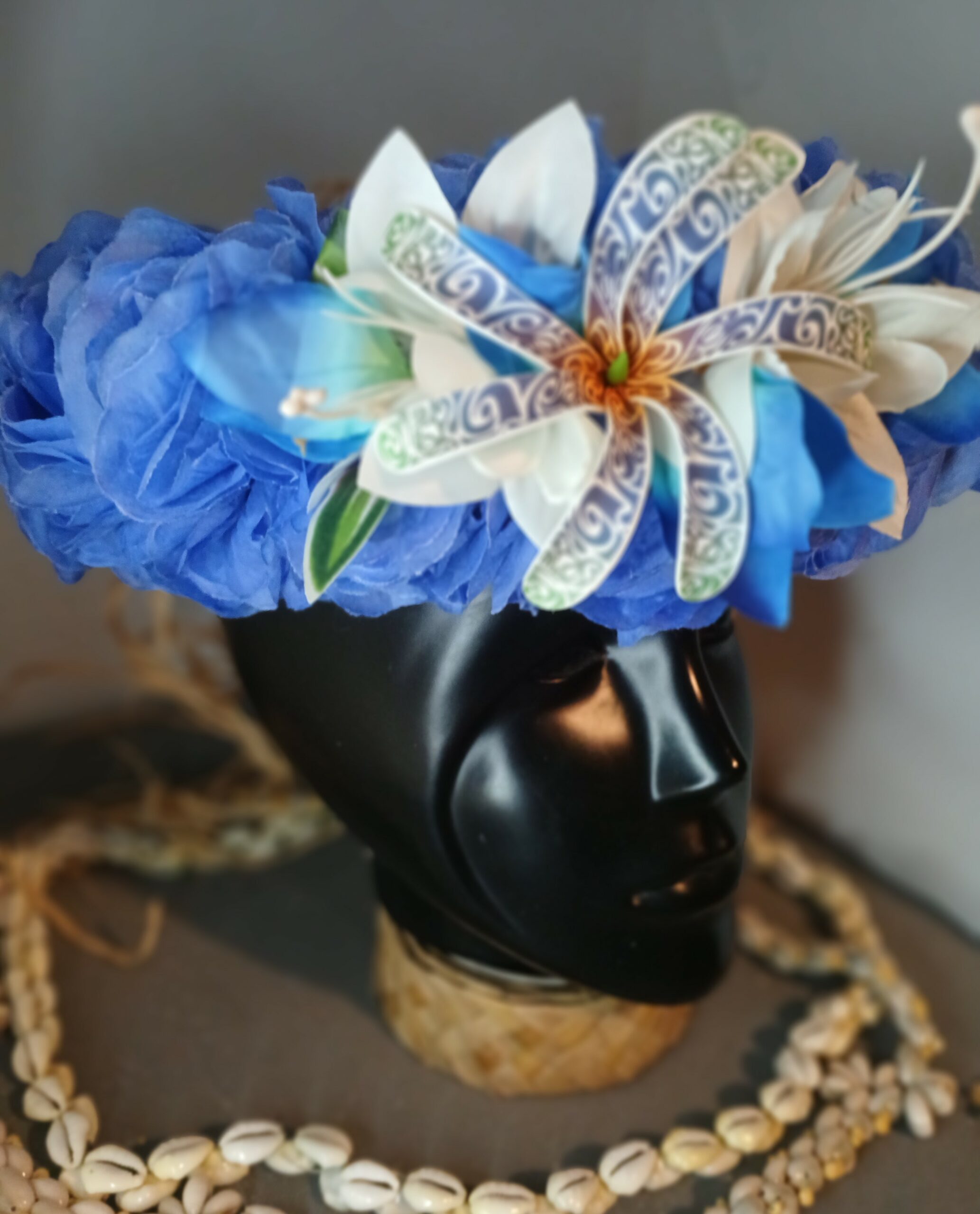Couronne tiare Tahiti bleue grand lys tiare tatouée bougainvilliers 5 Vaite.e.Tiare créations
