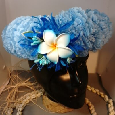 Couronne fleur Tahiti bleu lys élancé bleu océan tipanie