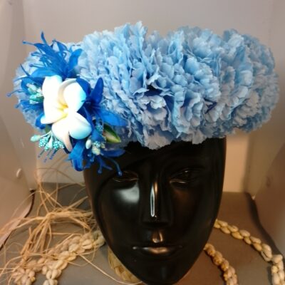 Couronne fleur Tahiti bleu lys élancé bleu océan tipanie