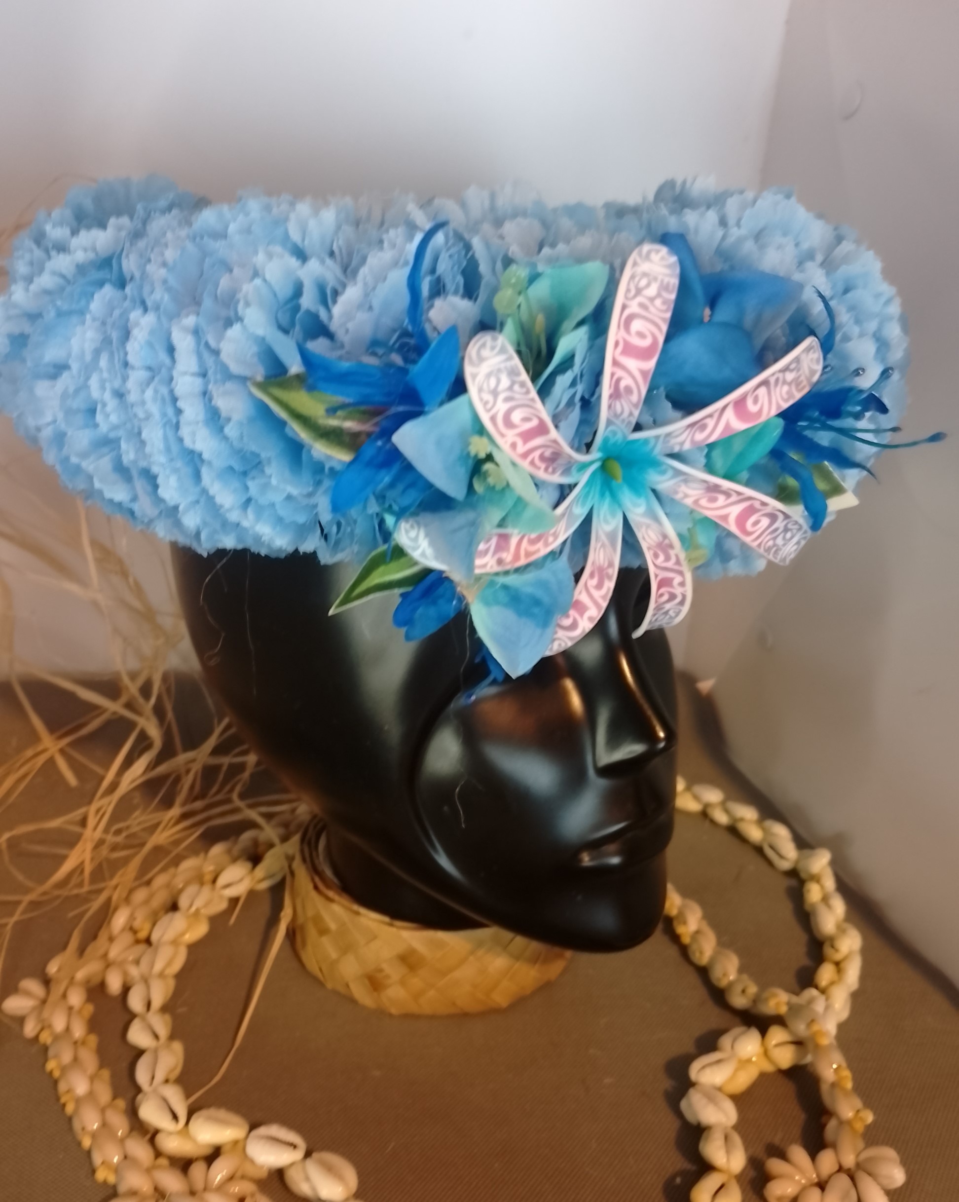 Couronne tiare Tahiti bleue tiare tatouée bougainvilliers mini lys élancés Vaite.e.Tiare créations