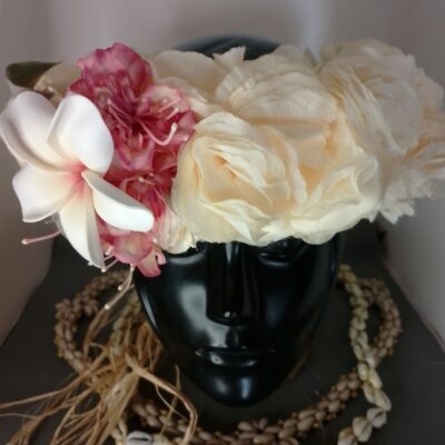 Couronne fleur Tahiti champagne grand tipanie cœur litchi