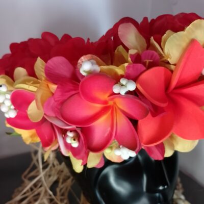 Couronne fleurs Tahiti rouge trois tipanie rouge et orange