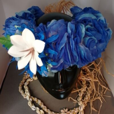 Couronne tiare Tahiti camaïeu de bleus corolle de mini lys grande tiare