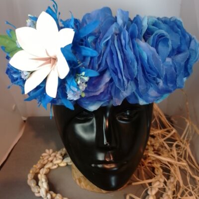 Couronne tiare Tahiti camaïeu de bleus corolle de mini lys grande tiare