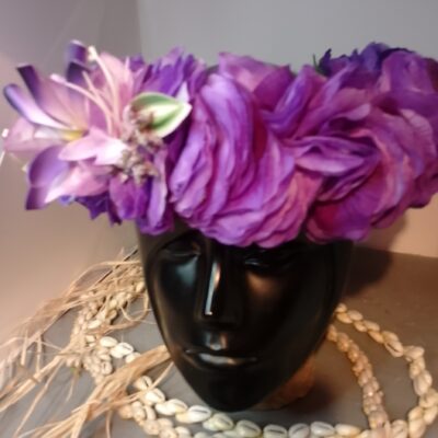 Couronne tiare Tahiti violette grands lys mauves maxi tiare