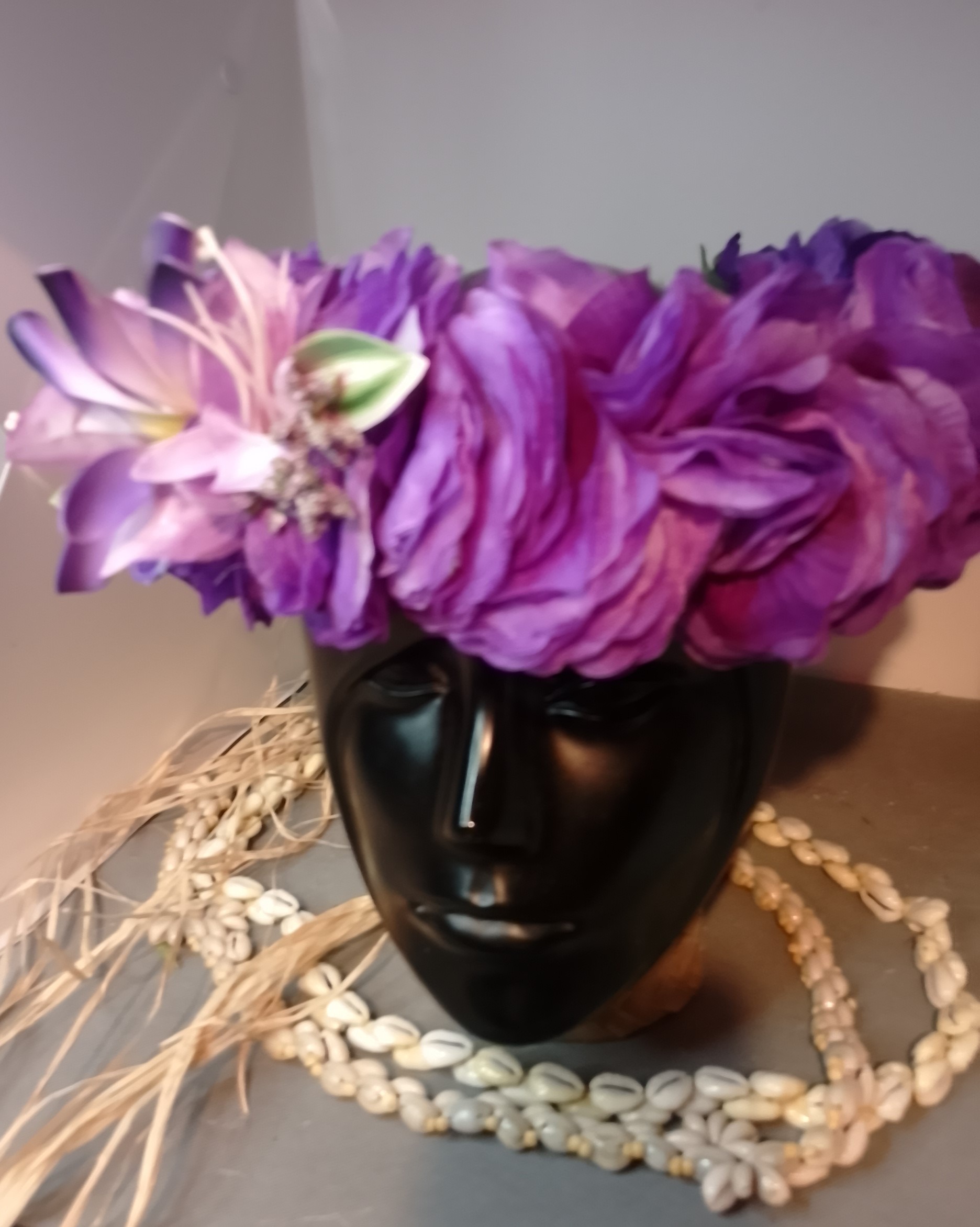 Couronne tiare Tahiti violette grands lys mauves maxi tiare Vaite.e.Tiare créations