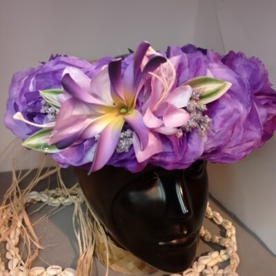 Couronne tiare Tahiti violette grands lys mauves maxi tiare