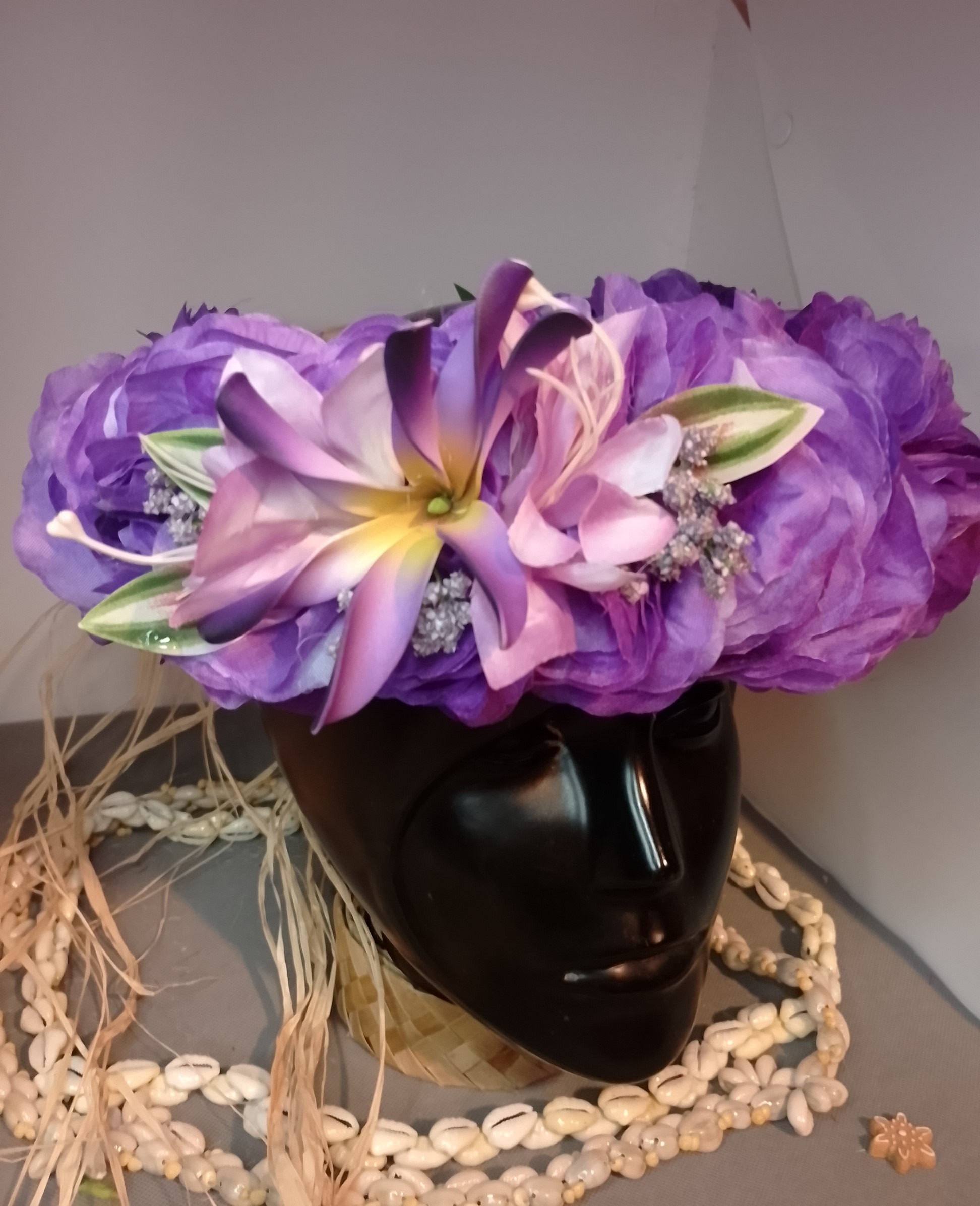 Couronne tiare Tahiti violette grands lys mauves maxi tiare Vaite.e.Tiare créations