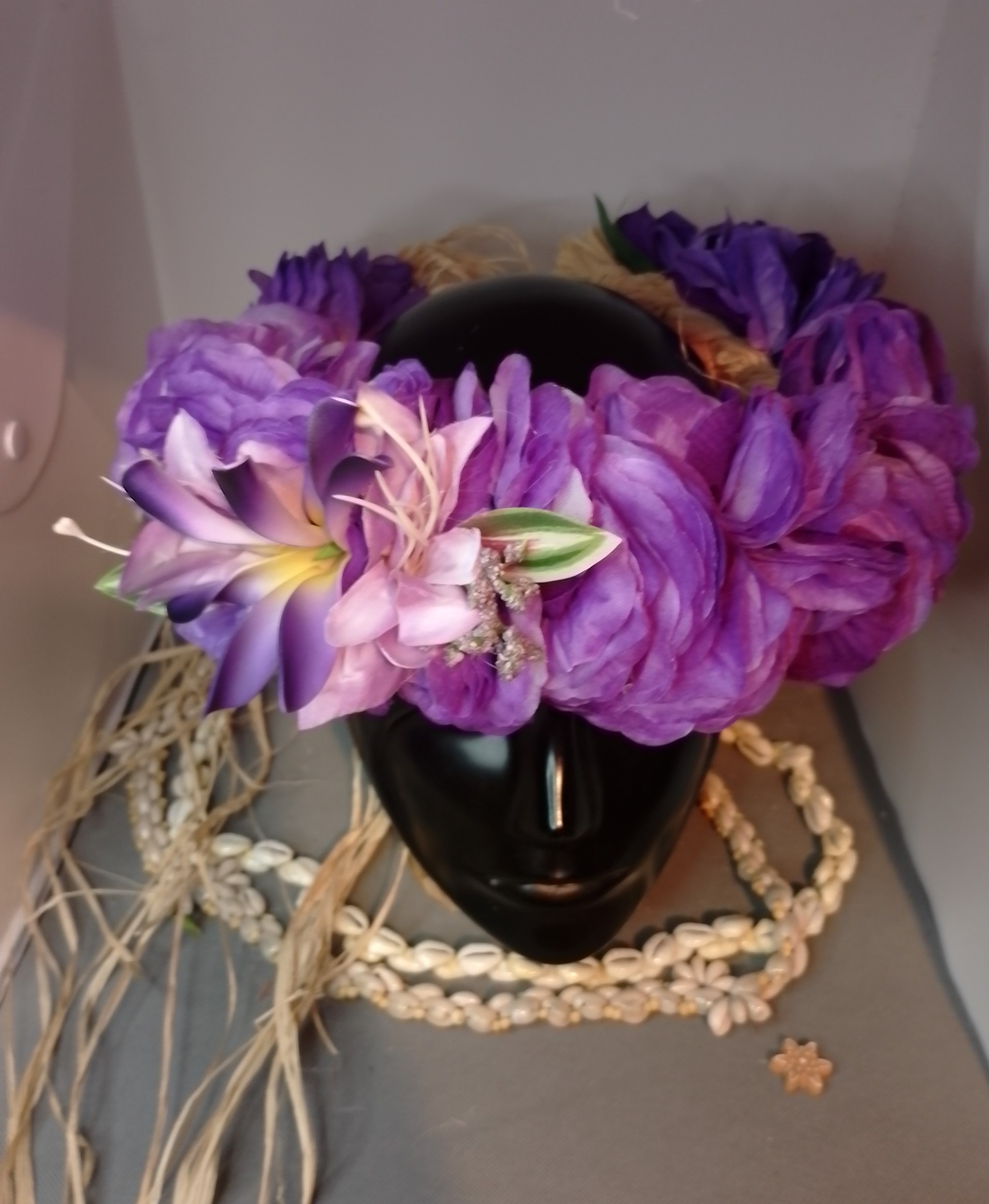 Couronne tiare Tahiti violette grands lys mauves maxi tiare Vaite.e.Tiare créations