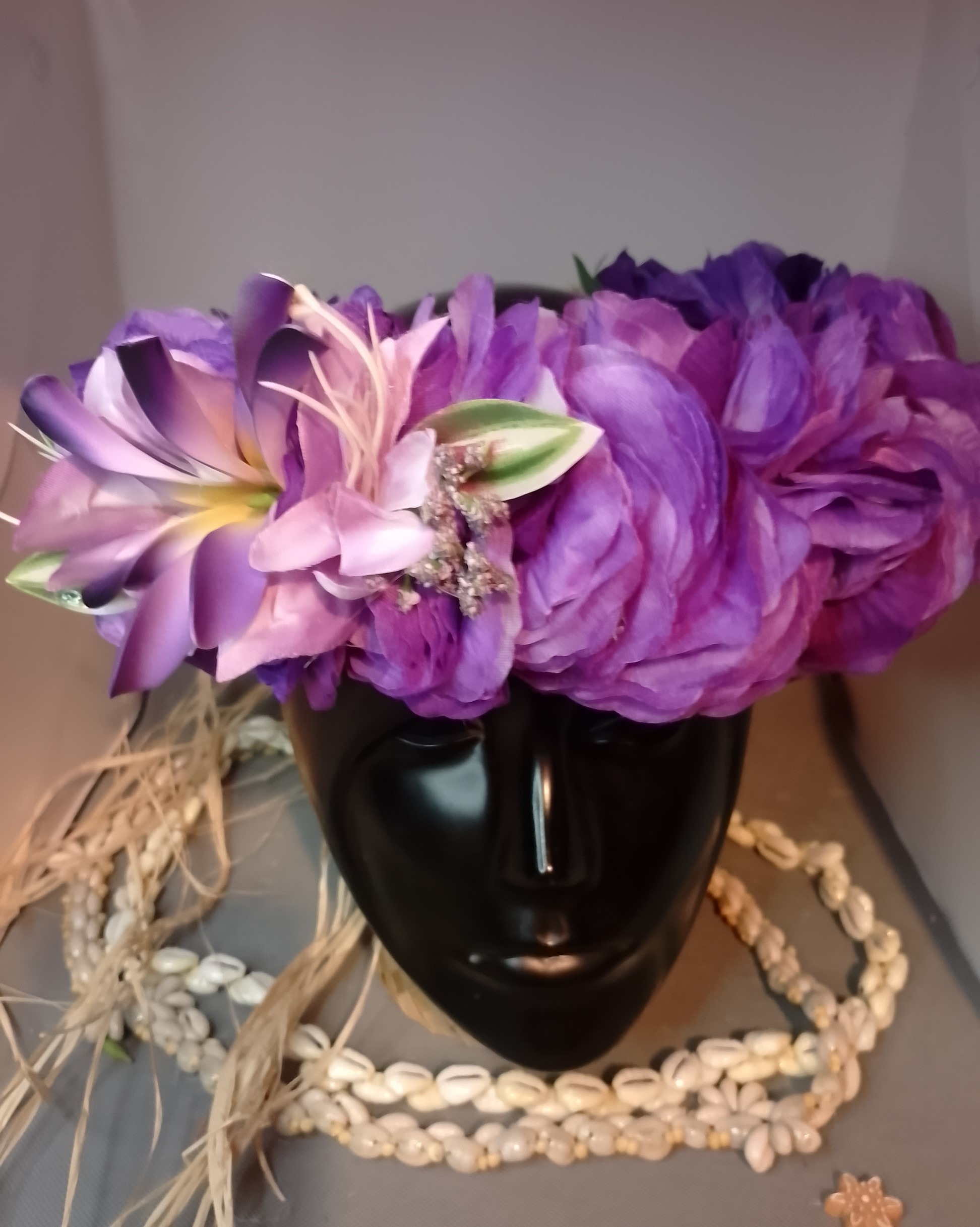 Couronne tiare Tahiti violette grands lys mauves maxi tiare Vaite.e.Tiare créations