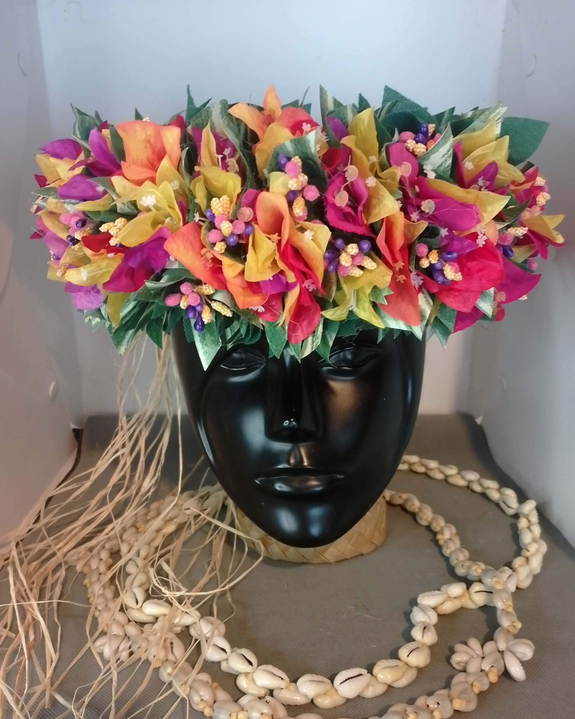 Couronne toutes fleurs effet feuillage cinq bougainvilliers Vaite.e.Tiare créations