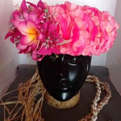 Couronne fleur Tahiti champagne rosé tipanie grand lys élancés bougainvilliers
