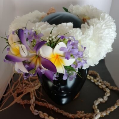 Couronne fleurs Tahiti blanche maxi tiare deux tipanie blanc cœur jaune