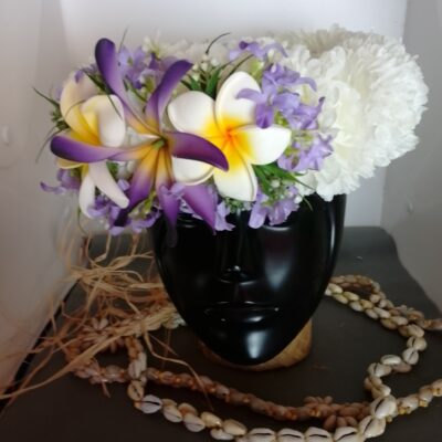Couronne fleurs Tahiti blanche maxi tiare deux tipanie blanc cœur jaune