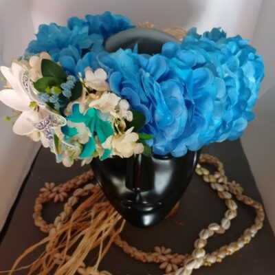 Couronne fleurs Tahiti bleu océan grande tiare tiare tatouée tiare entre ouverte
